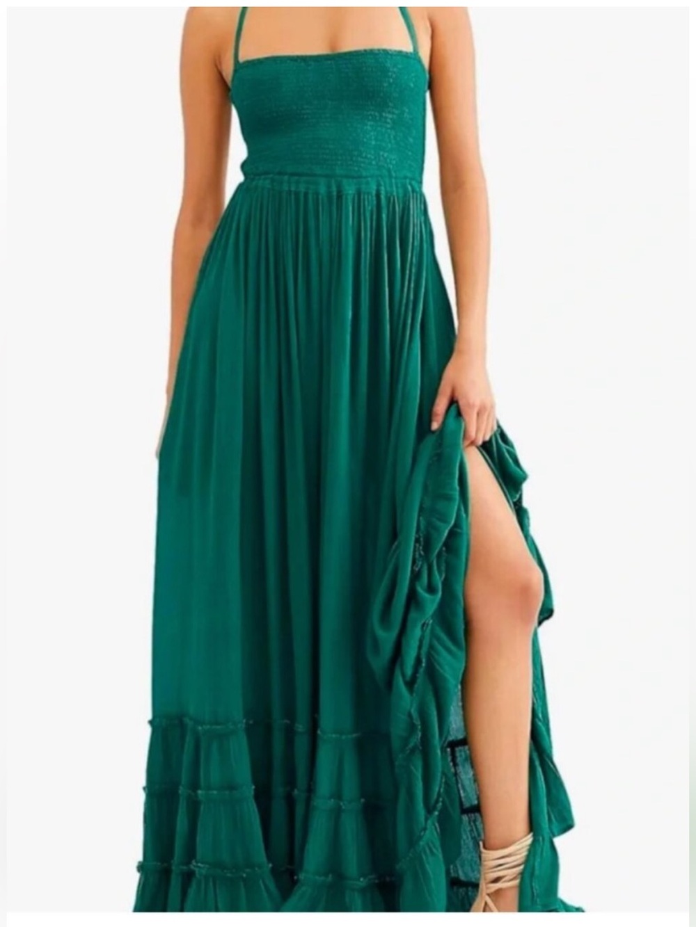 Free People Extratropical Maxi Dress Size Medium Tiered Low Back Green